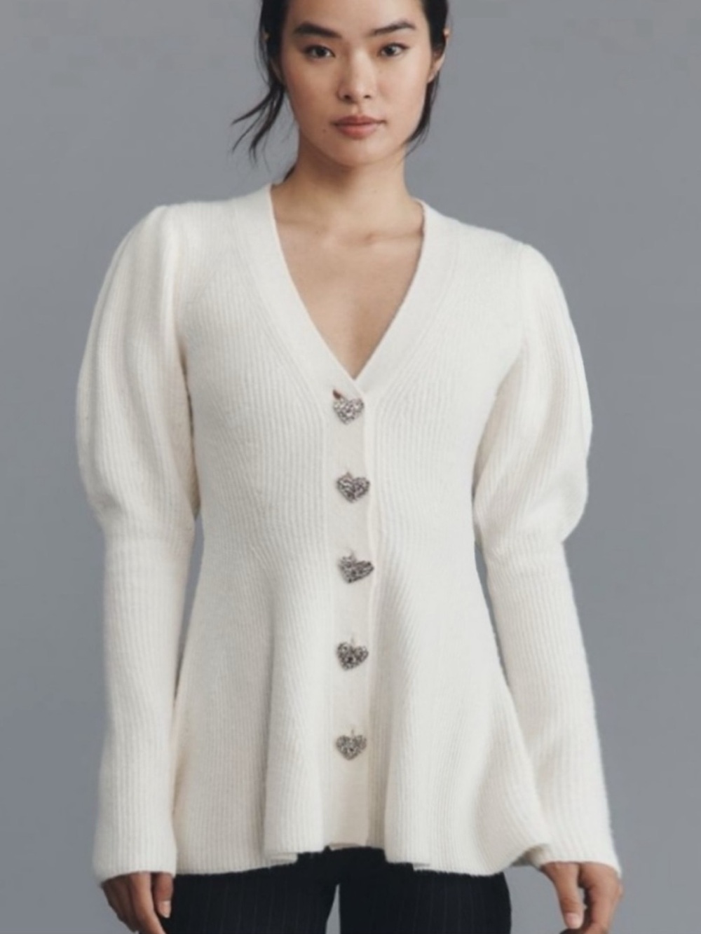 Anthropologie Maeve Puff-Sleeve Heart-Button Cardigan Sweater Small NWT